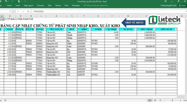 _Các bước quản lý kho hàng với Excel
