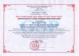 Giấy chứng nhận thực hành tốt bảo quản thuốc GSP