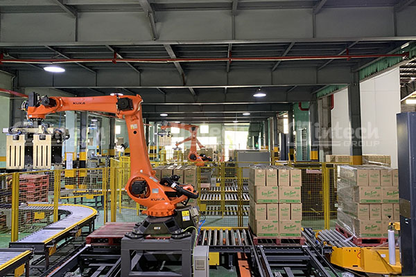 Dây chuyền tự động hóa kết hợp robot bốc xếp tự động lắp đặt tại nhà máy khách hàng